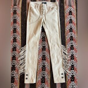 Ralph Lauren Fringe Suede Pants in Bone